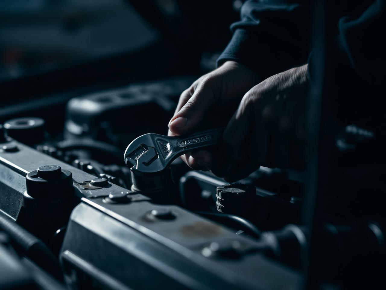 Mechanic hands working on engine